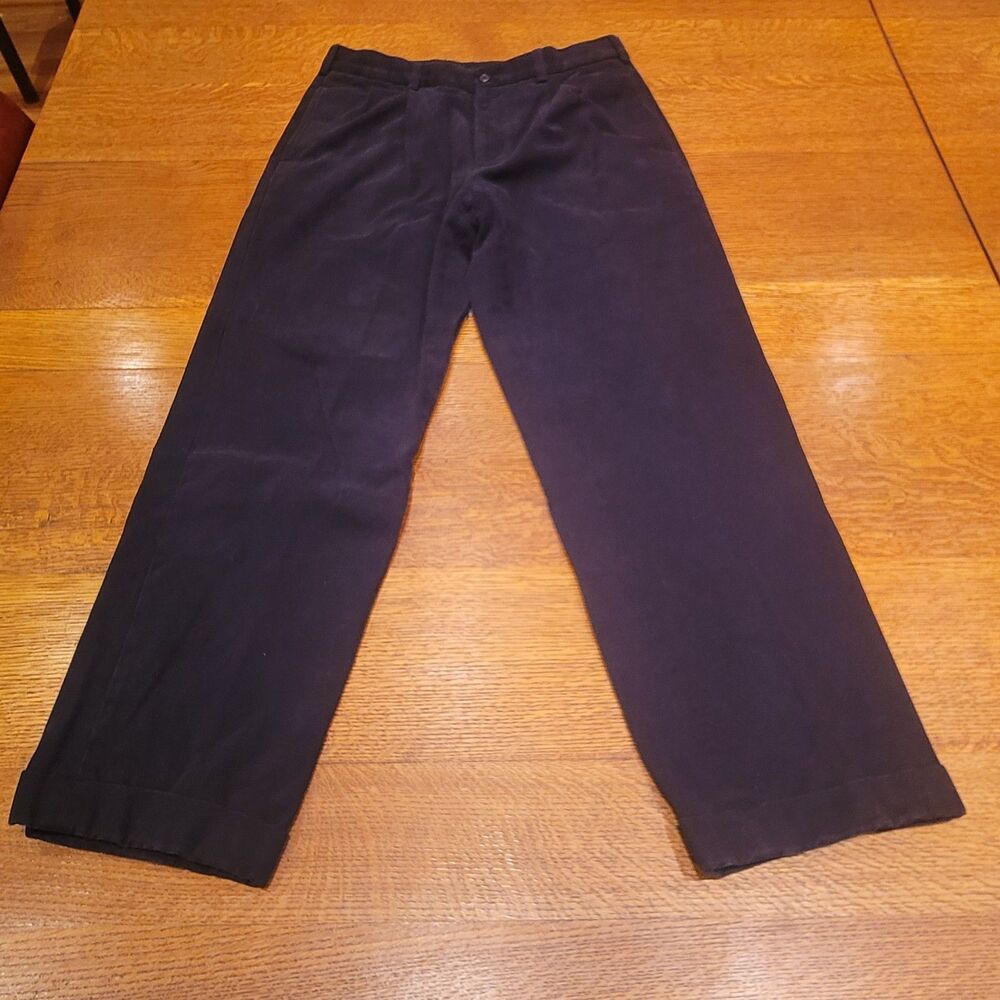 Brooks Brothers Elliot Pants Black 100% Cotton Cuffed Pleated Mens